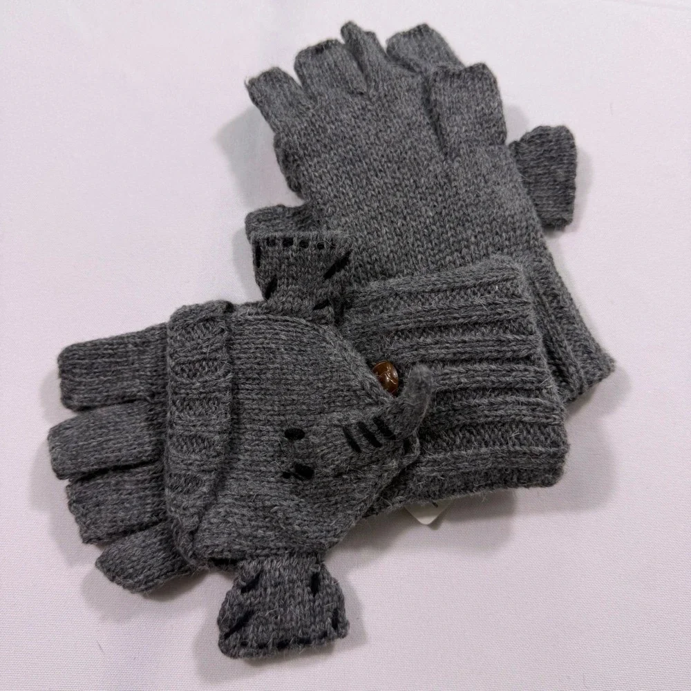 Yan & Lei Gray Wool Blend Elephant Convertible Fingerless Mitten Gloves